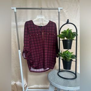 BURGUNDY AND BLACK PLAID SHIRT